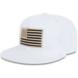 American Flag Snapback Hats - Flat Bill Brim Hat for Men Women - Breathable & Adjustable Fit for Casual Wear-White