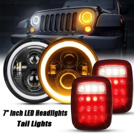 Unbranded 7" Inch LED Headlights + Smoke Tail Lights Combo For Jeep Wrangler TJ YJ CJ5 CJ7