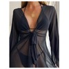 SHENHE Women's Kimono Swimsuit Coverups Long Sleeve Tie Front Sheer