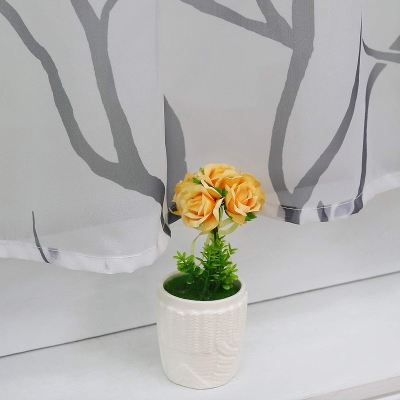 Heichkell Transparent Short Tab Top Voile Window Curtain with Tree