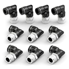 ERGAOBOY Pack of 10 10 mm Pipe OD x 1/8 Inch BSP Thread 90 Degree Male Elbow Push to Connect Fittings, Black Air Fittings Pneumatic Push Quick Release Connectors