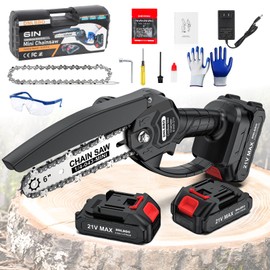 Mini Chainsaw Cordless 6-inch,Portable Electric Chainsaws Cordless,Mini Chainsaw for Tree Trimming Wood Cutting,with 2 Batteries,2 Chains, Best Gifts for Dad, Husband