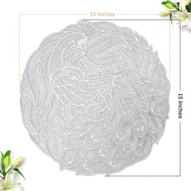Silver Placemats (Set of 6) Cutout Round Placemats Table Decoration Unique Phoenix Vinyl Placemats Wedding Decorations Centerpieces