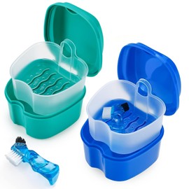 Keedolla Paquete De 2 Estuche Limpiador Retenedor De Color Copas Para Remojar Dentaduras Dentaduras, Contenedor De Dientes Falsos Estuche De Limpieza De Dentaduras Parciales Con Tapa De Viaj
