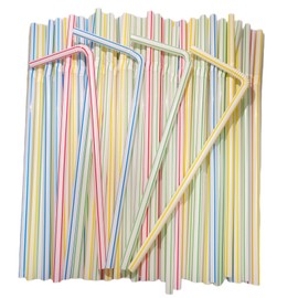 Plastic Straws 100 Pack, Flexible Disposable Drinking Straws 8.2 inch Party Supplies Bendable Straws (Striped)