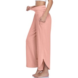 UEU Women's Wide Leg Yoga Pants High Waisted Comfy Dance Sweatpants Loose Casual Soft Lounge Joggers for Women with Pockets (Dusty Pink, XL)