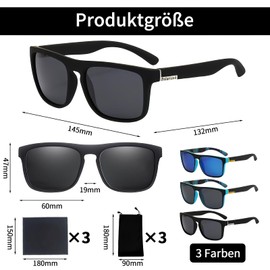 AHEJIOO Pack of 3 Men's Polarised Sunglasses, UV400 Protection, Fashionable Sunglasses and Women, for Driving, Cycling, Fishing