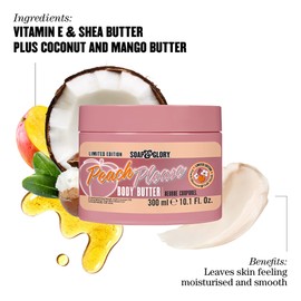 Soap & Glory Peach Please Body Butter - Peach Blossom Infused Mango and Coconut Butter with Vitamin E + Shea Butter - Rich Moisturizing Cream for Dry Skin - Scent-Sationally Soft Skin (300ml)