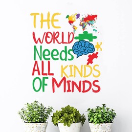The World Needs All Kind of Minds Wall Decal for Decoration Autism Awareness Sticker for Wall Autistic Support Puzzle Piece Wall Decals Vinyl Wall Art Decor Sticker for Bedroom & Living Room