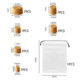 MEMOFYND 42-Piece Cork Bottle Stoppers in Various Sizes with 1 Piece Storage Bag, Wooden Corks, for Crafts, Reprocessed Corks (6 Sizes)
