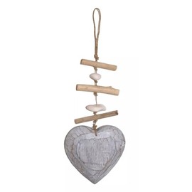 Decorative Wooden Heart Wall Decoration Driftwood Look Height 41 cm Country House Style Mobile Wooden Heart Grey Wall Hanger