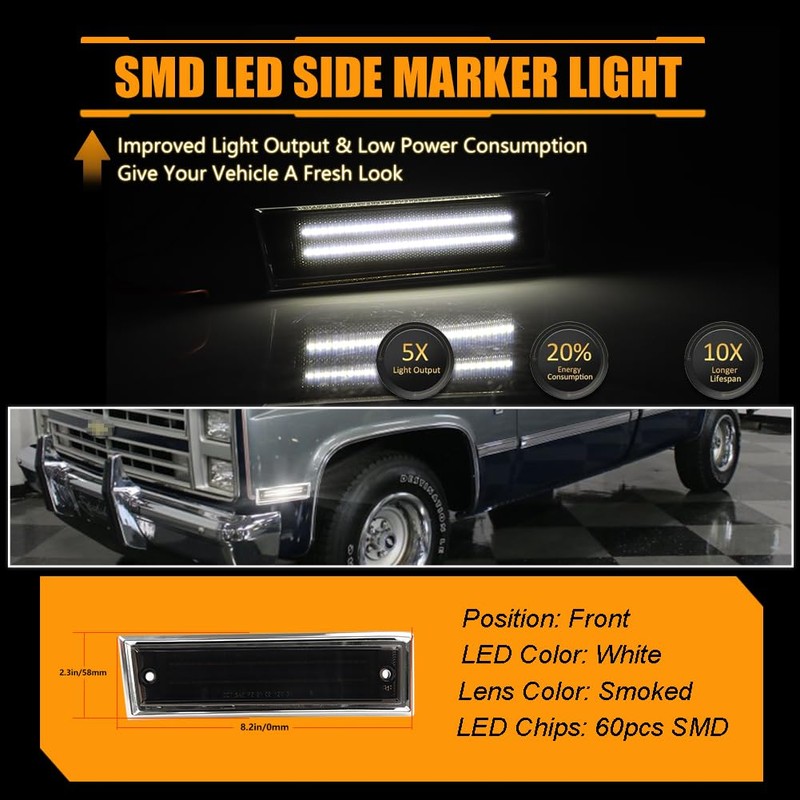 OFFKAT Front Fender LED Side Marker Lights for 1981-1991 Chevy