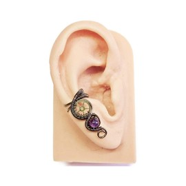 Amethyst and Bronze Small Woven Wire Steampunk Ear Cuff