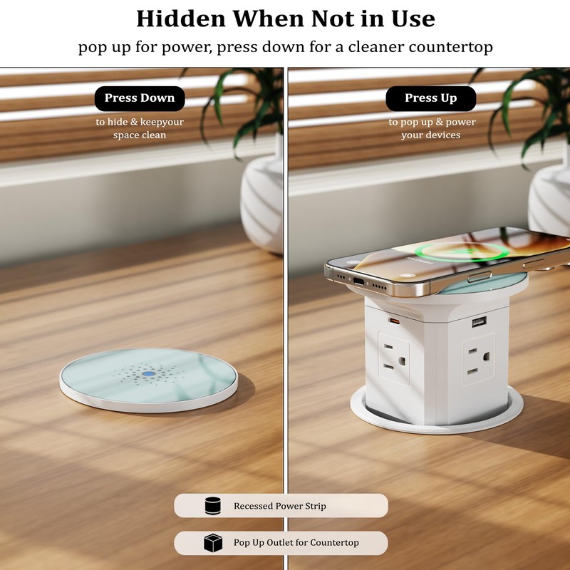 XBA 65W USB-C Pop Up Outlet with 10W Wireless Charging,