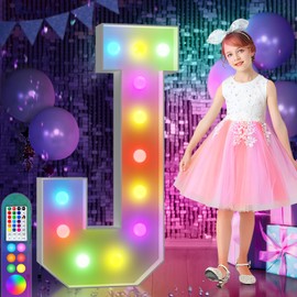 imprsv 4FT Colorful Marquee Letters J, 18 Colors Large Light up Letters Alphabet Sign with Remote, Large Marry Me Sign, Birthday Party Decorations Anniversary Wedding Decoration