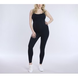 Motherhood Maternity Women's Active Bodysuit Unitard Pregnancy Jumpsuit, Black, Large