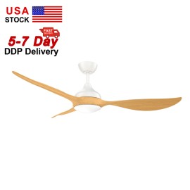 USA in Stock 56 Inch 3 Blade Ceiling Fan Reversible Quiet DC Motor Ceiling Fan With Light and Remote ControlLamp Power(W): 22, Emitting Color: 3CCT, Color: White, Wattage: 35W