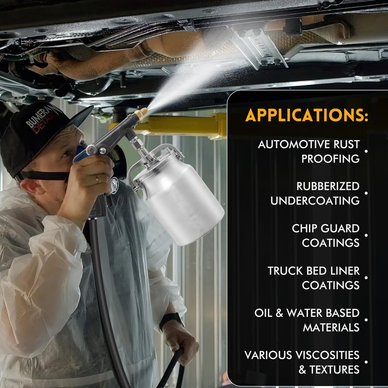 Undercoating Spray Gun with 33.82oz Suction Feed Cup, 360° &
