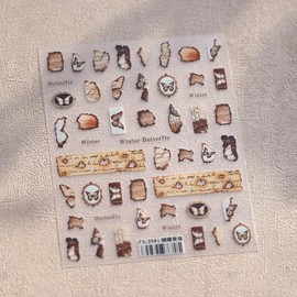 Winter Butterfly Nail Stickers for Nail Art Rustic Paper Nail Decals Vintage Stickers for Nails Designs Self Adhesive Nail Art Supplies & Decorations for Women Girls,1 Sheet DIY Manicure Decor