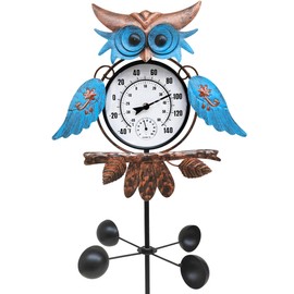 Senflame Outdoor Thermometer for Patio - Owl Garden Stake Thermometer with Wind Spinner Design - 60 inch Outside Temperature Gauge for Yard - Easy to Read, Durable & Weatherproof - Garden Decor