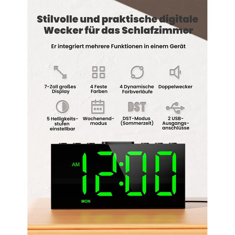 LIORQUE Alarm Clock Digital LED Alarm Clock with 8 Modes