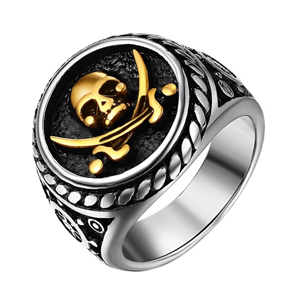 OIDEA Men's Retro Pirate Skull Ring Punk Rock Style Stainless