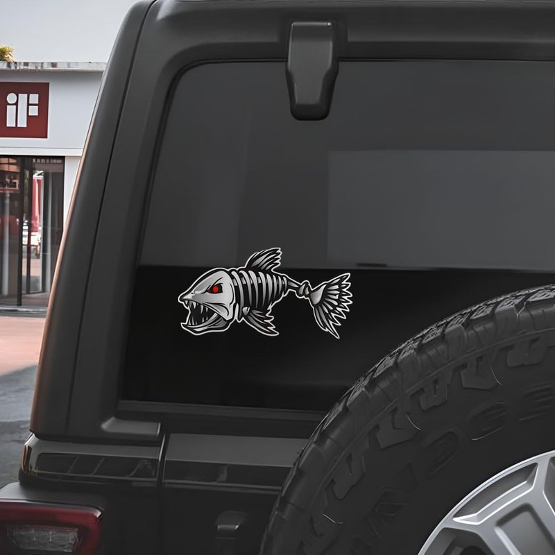 Fish Skeleton Car Stickers, Waterproof Vinyl Decals for Bumper and