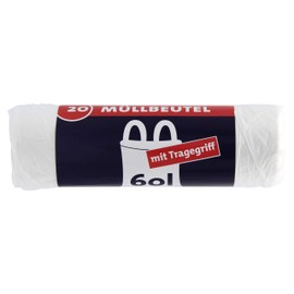 100 Bin Liners with Carry Handle, 60 Litres, 20 Pieces per Roll, Tear-Resistant & Liquid-Proof, Product & Packaging Recyclable (Pack of 5)