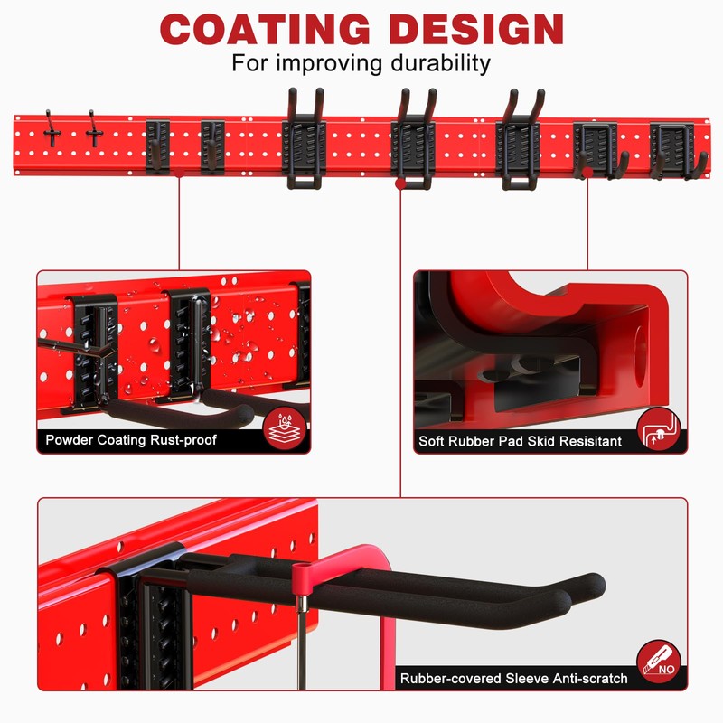 NattyDot Garage Tool Organizer Wall Mount 49.5inch With 9 Hooks,Shovel