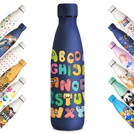 KollyKolla Stainless Steel Drinking Bottle, 500 ml, 3D Print Drinking Bottle, Sports Bottle, Suitable for Carbonated Drinks, Leak-Proof Thermos Flask, BPA-Free, Drinking Bottles for Children, School,