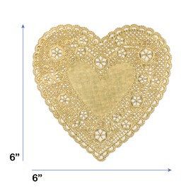 Royal Lace Metallic Gold Heart-Shaped Paper Doilies - 6-Inch - Perfect for Valentines Day Crafts, Table Decor, and Parties - Pack of 108