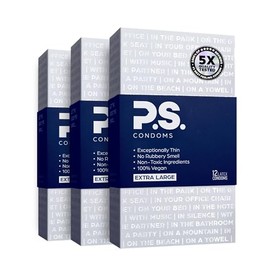 PS Preservativos Ps Preservativos Extra Grandes De Látex Para Hombres - Inodoros Y 100% Veganos - Preservativos Excepcionalmente Delgados, Lubricados 