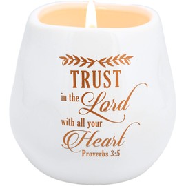 Pavilion - Trust In The Lord With All Your Heart Proverbs 3:5 - 8 Oz 100% Soy Wax Candle With Cotton Wick In Stoneware Vessel - Fresh Cotton Serenity Scent