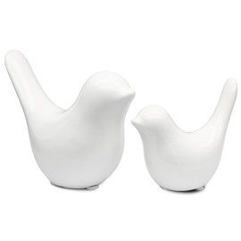 Auvotuis 2 Pcs Modern Style Animal Statues, Decorative White Ornaments Birds Statues, Ceramic Decor for Office Desktop, Bookshelf, Bedroom, Living Room, Cabinets