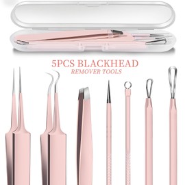 Teenitor Blackhead Remover Kit, Pimple Popper Tool Kit, 2 Blackhead Extractor, 1 Ingrown Hair Tweezers, 2 Pimple Extractor Pore Extractor Acne Tools for Face