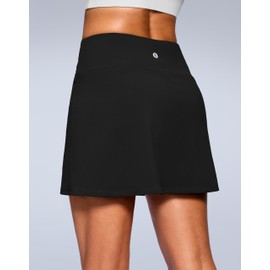 SANTINY 14" Skorts for Women with 2 Pockets High Waisted A Line Casual Pickleball Golf Skort Athletic Tennis Skirt (Black_L)
