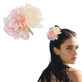 Artificial Flower Hair Clip Peony with Pearls Hair Claw Clip Pink & White Hair Accessories for Thin Thick Hair, Wedding Party Headwear Accessories for Women Girls