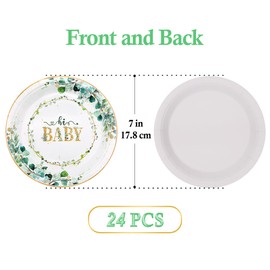 TOPWAYS Baby Shower Decorations 18cm Plates, Sage Green Baby Shower Decorations Boy Girls Neutral Baby Party Disposable Paper Plates for Baby Shower Gender Reveal Decoration (Plates 7inch 24pcs)