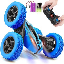 Remote Control, RC Cars 2.4GHz Fast Stunt RC, 4WD Double Sided 360 °   Rotating RC Trucks with Headlights, Off Road RC Crawler Toy Cars for Kids Boys Girls (Blue) child crab - Colour: Blue