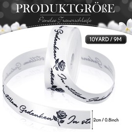 Panelee 20 mm x 9 m Funeral Ribbon for DIY Funeral Ribbon with Text Ribbon for Packaging Funeral Gifts Packaging Photo Frame Funeral Decoration (White)