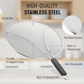 Zulay Kitchen Splatter Screen for Frying Pan (13”) - Grease Splatter Guard for Frying Pan - Oil Splatter Guard - Oil Splash Guard for Frying Pan - Stainless Steel Grease Screen for Stove Top (Black)