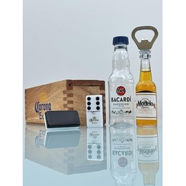 Domino Corona Extra Blanco y Negro en Estuche Madera + Salero Bacardi + Destapador Modelo Especial