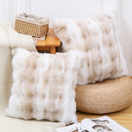 Madizz Pack of 2 Thick Plush Wool Throw Pillow Covers 18x18 Inch White Beige Soft Decorative Cushion Cover for Sofa Bedroom Pillow Shell