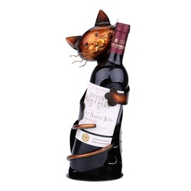 Tooarts Cat Shape Wine Holder Wine Shelf Metal Sculpture Practical Home Decor Crafts