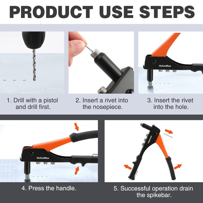 ValueMax 4-in-1 Hand Riveter/Rivet Gun, Pop Rivet Tool Kit with