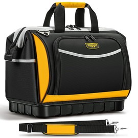 WINHUNT Large Tool Bag, Professional Tool Tote Hard Bottom, Multi-Pocket Storage with Shoulder Strap, Black and Yellow (Yellow & Black, 18 inch)