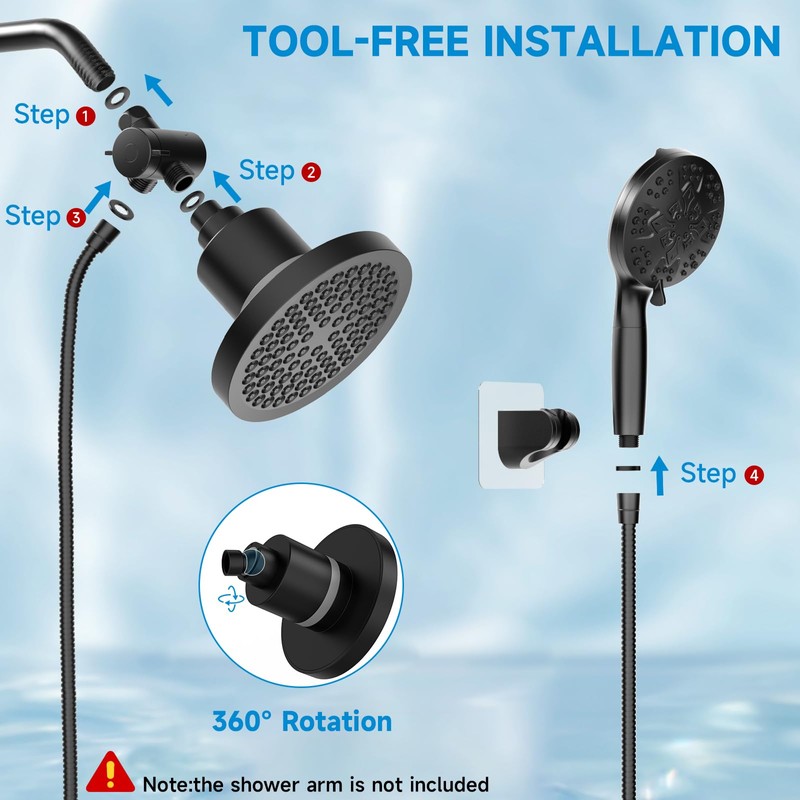 Shower Heads With Handheld Spray Combo,6" High Pressure Rain Shower