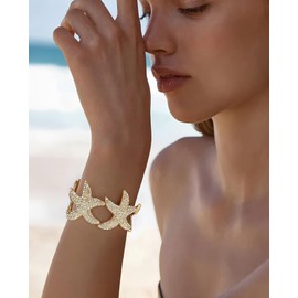 TOVABA Women's Gold Bangle Bracelet - Wide Elastic Bangle, Shiny Statement Jewellery, Skin-friendly & Colour Faithful, Gift for Women, Brass