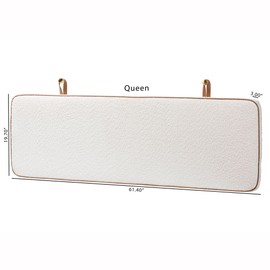 Baxton Studio Belden Boucle Upholstered Wall-Mounted Headboard - Padded Cushion Panel with Faux Leather Piping, Modern Bedroom Accent Piece, Cream, Queen