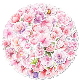 Watercolor Flowers Stickers for Teens Boy Girls|50 Pcs|Pink Vinyl Waterproof Stickers for Laptop Computer Phone Tablet Luggage Flasks Notebook Water Bottle Scrapbook,Cartoon Decals Pack(Flowers)